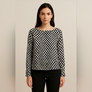 H&M Black & White Checkered Long Sleeve Top